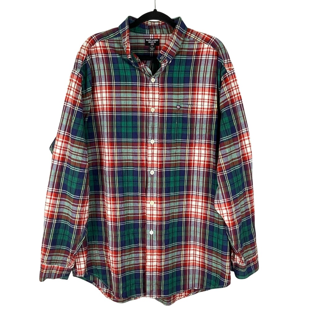 Ralph Lauren Jeans Co Plaid Shirt Mens XL Multi Color‎ VGUC Long Sleeve Cotton
